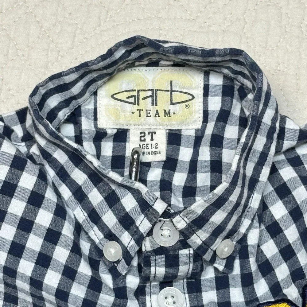 West Virginia Mountaineers Youth 2T Button Up Blue Gingham Shirt Garb Team WVU